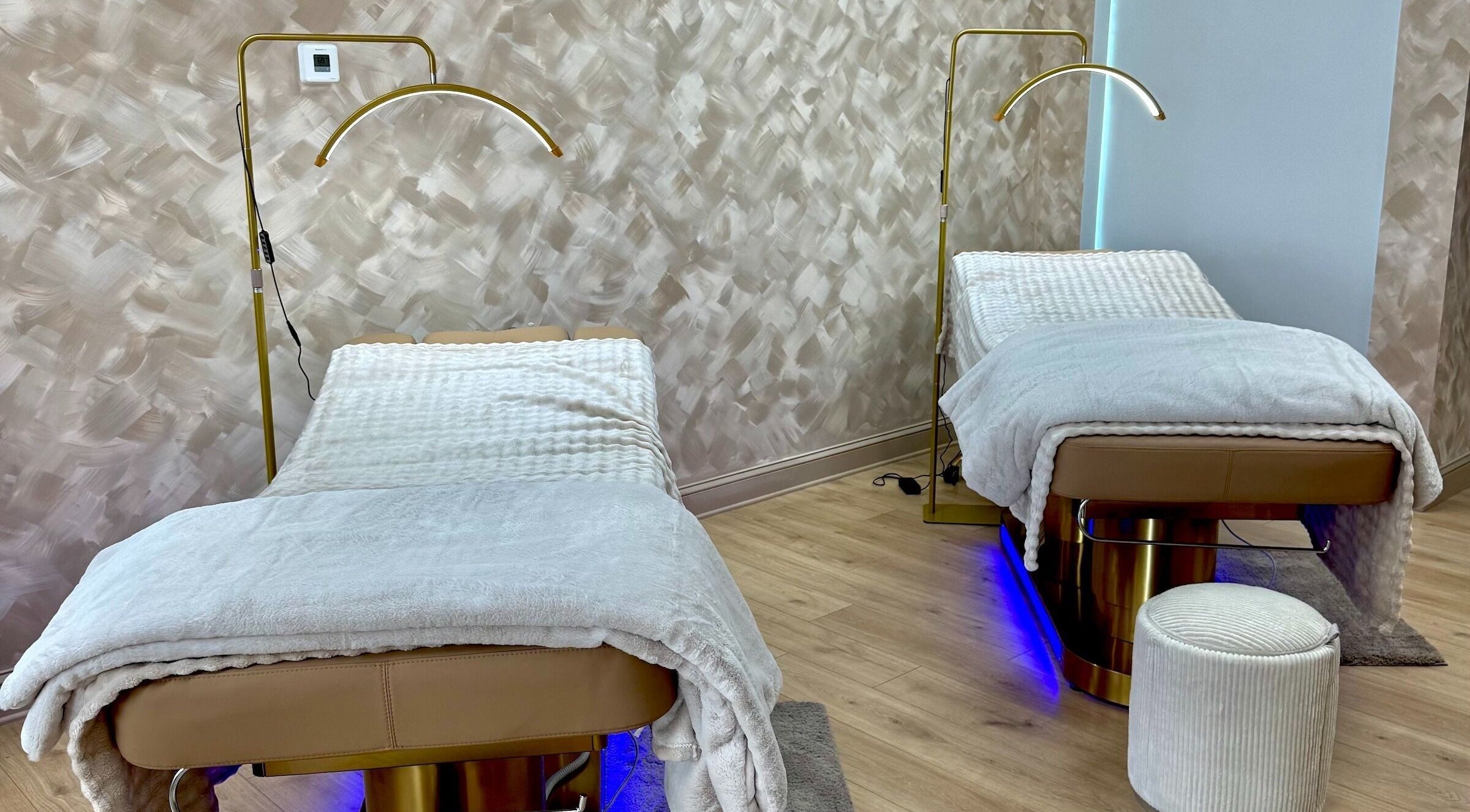 Relaxing massage tables in Garden and Bee, Eatontown, New Jersey, US, ready for wellness treatments.
