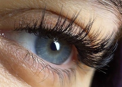 Close-up of eye with long lashes at Sisters Beauty Home Service, Riyadh, Riyadh Province, SA.