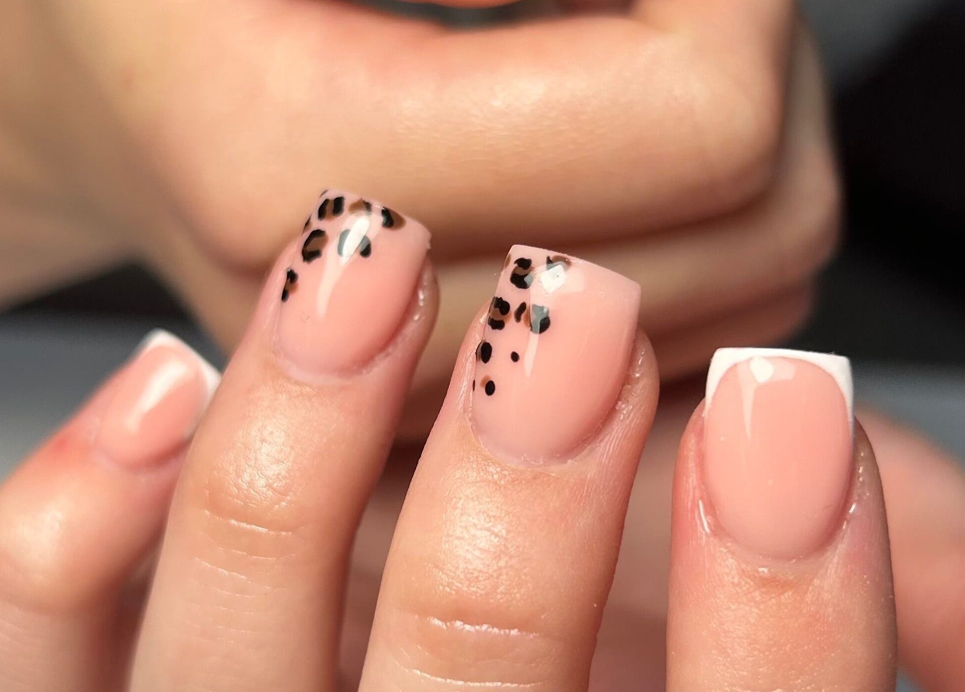 Stylish leopard print nail art at Sylvia Vanessa, Manchester, England, GB.
