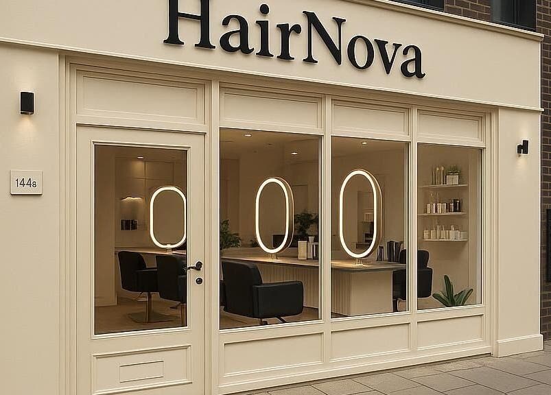 Front view of HairNova Angel, a stylish salon in London, England, GB with chic interior and modern decor.