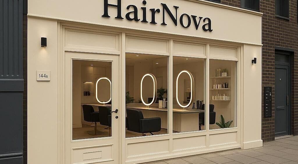 Front view of HairNova Angel, a stylish salon in London, England, GB with chic interior and modern decor.