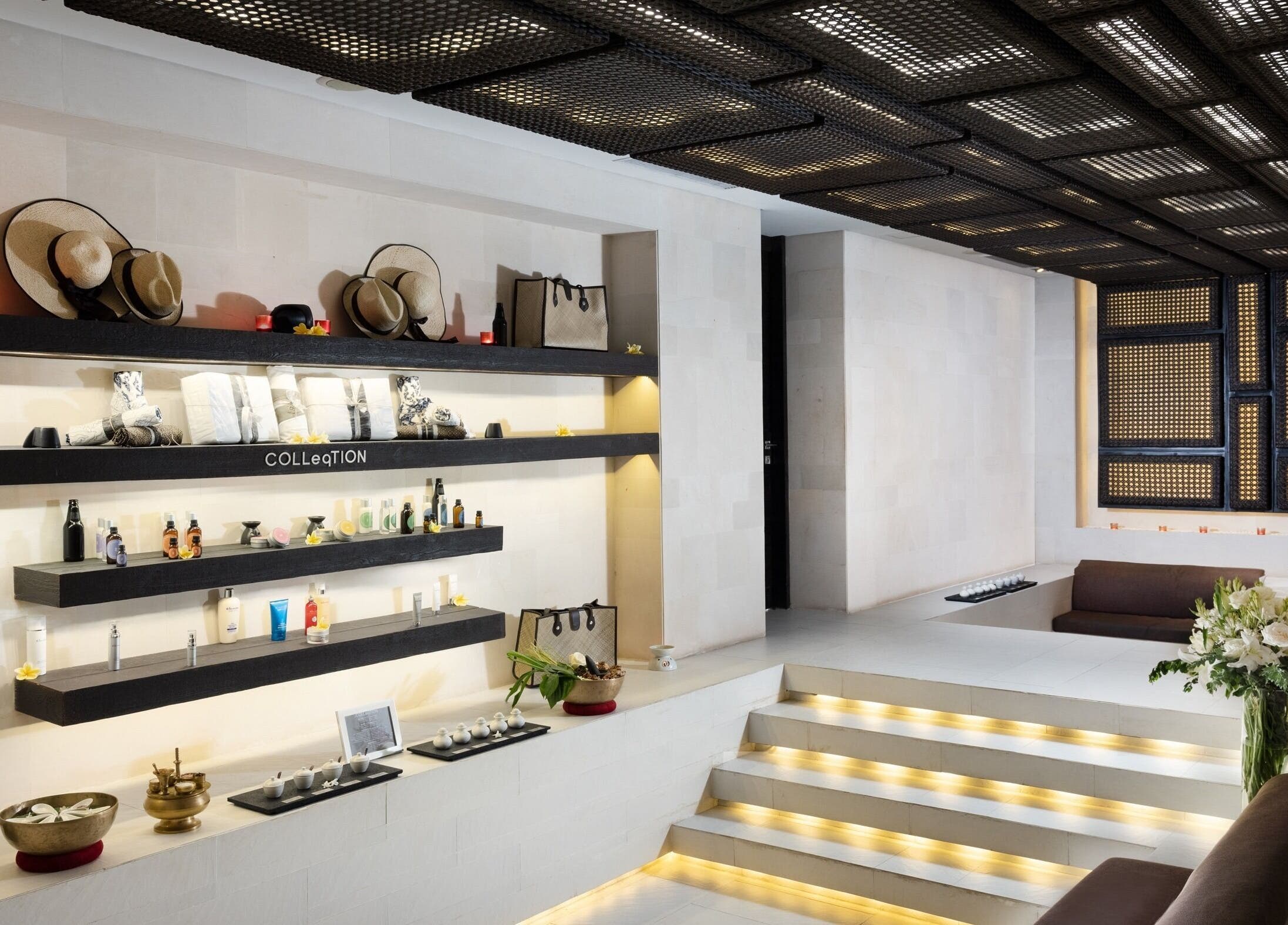 eqUALIZE Spa interior with shelves and decor in Kuta Utara, Bali, ID showcasing a tranquil ambiance.