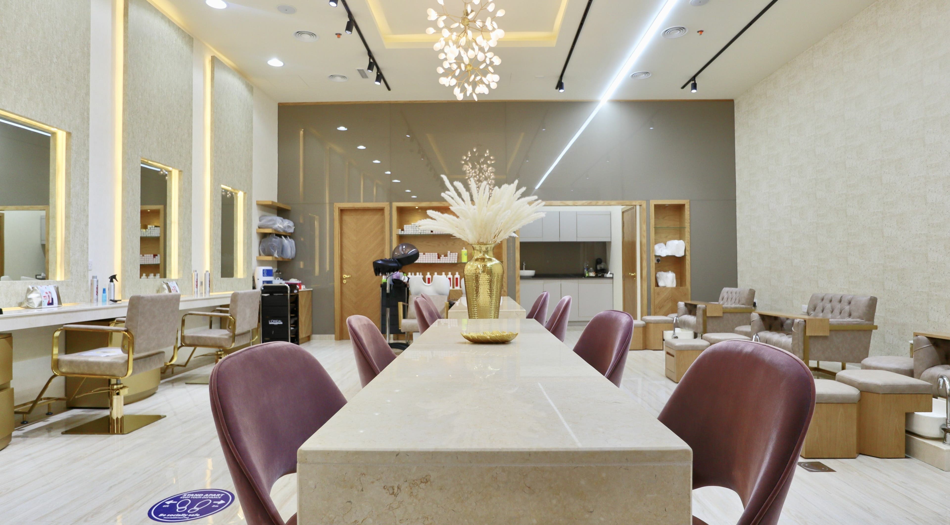 Elegant interior of Amber Beauty Salon | Meydan, Dubai, Dubai, AE with plush seating and chic decor.