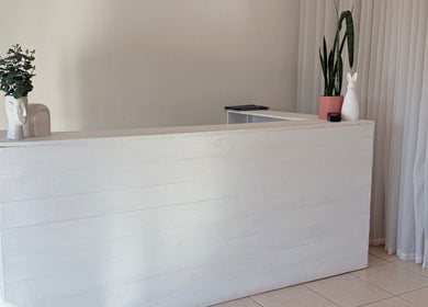 Elegant reception at Derma Aesthetics, Walvis Bay, Erongo Region, NA. Minimalist decor enhances tranquility.