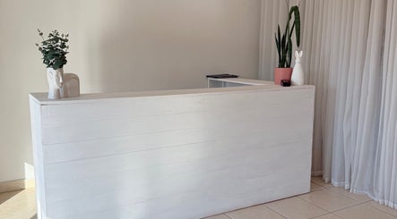 Elegant reception at Derma Aesthetics, Walvis Bay, Erongo Region, NA. Minimalist decor enhances tranquility.
