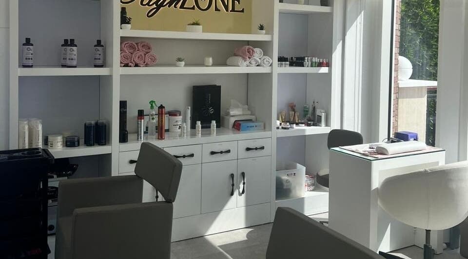 Modern interior of High Zone Beauty Salon, Dubai, Dubai, AE, featuring elegant shelves and beauty products.