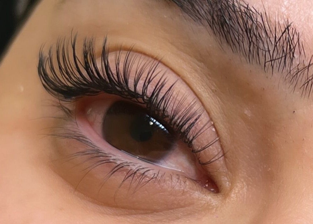 Close-up of styled lashes at Scarlett lash & brow, Melbourne, Victoria, AU.