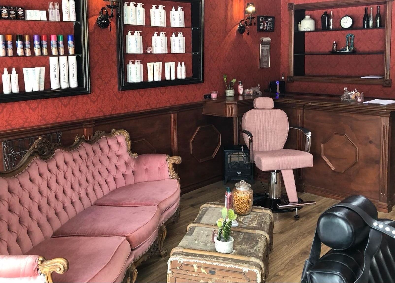 Elegant interior of LaLaBeauty Studios, Dayboro, Queensland, AU with vintage decor and plush seating.