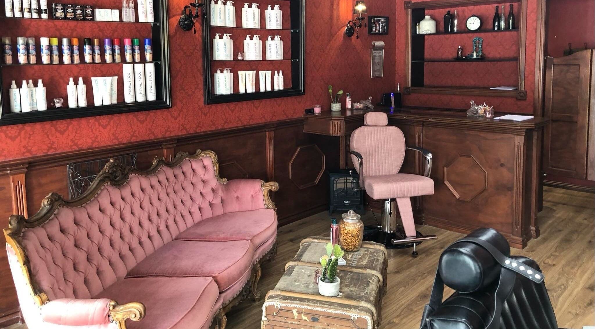 Elegant interior of LaLaBeauty Studios, Dayboro, Queensland, AU with vintage decor and plush seating.