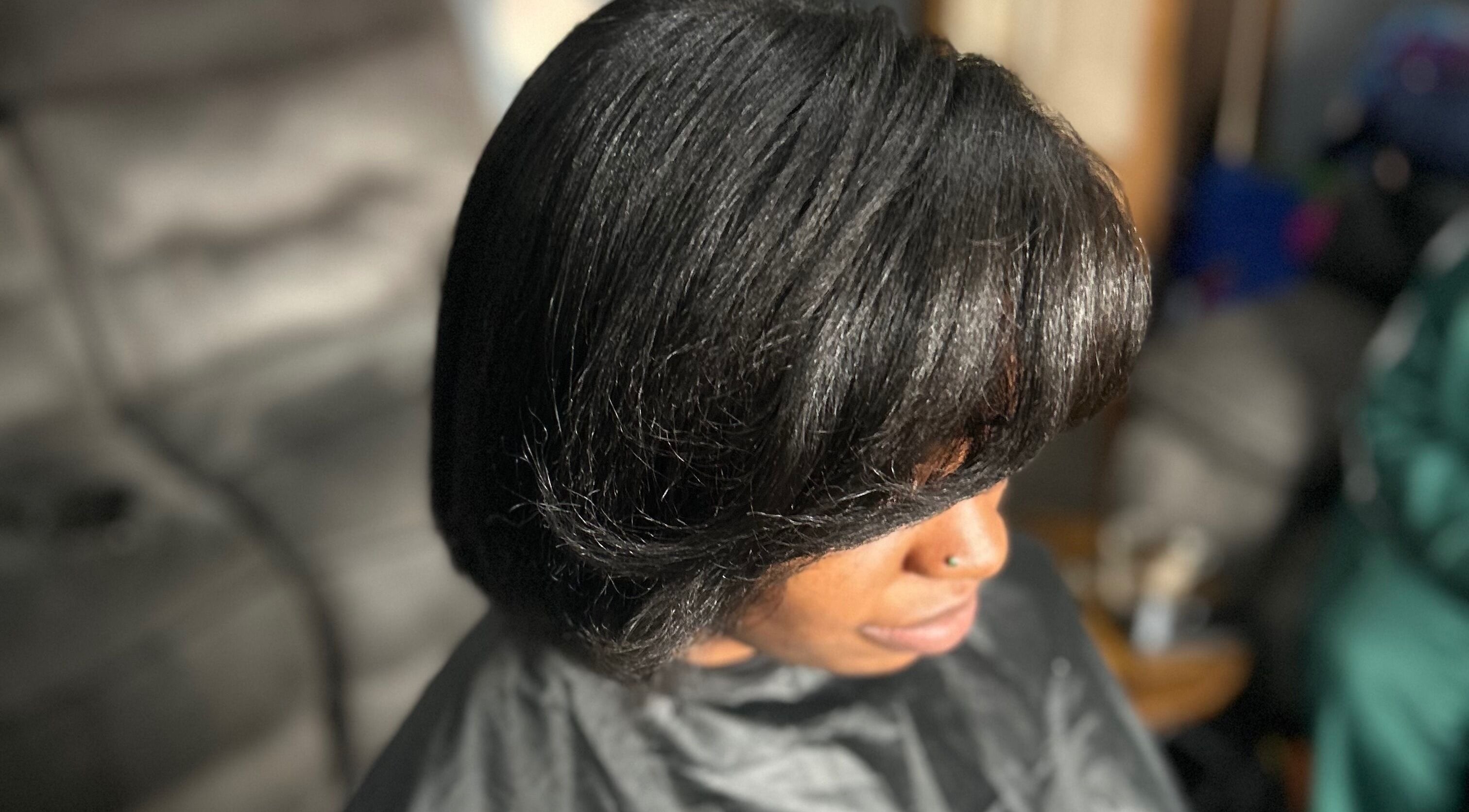 Elegant silky bob hairstyle by Styledbyshan in South Croydon, England, GB, showcasing sleek hair finish.
