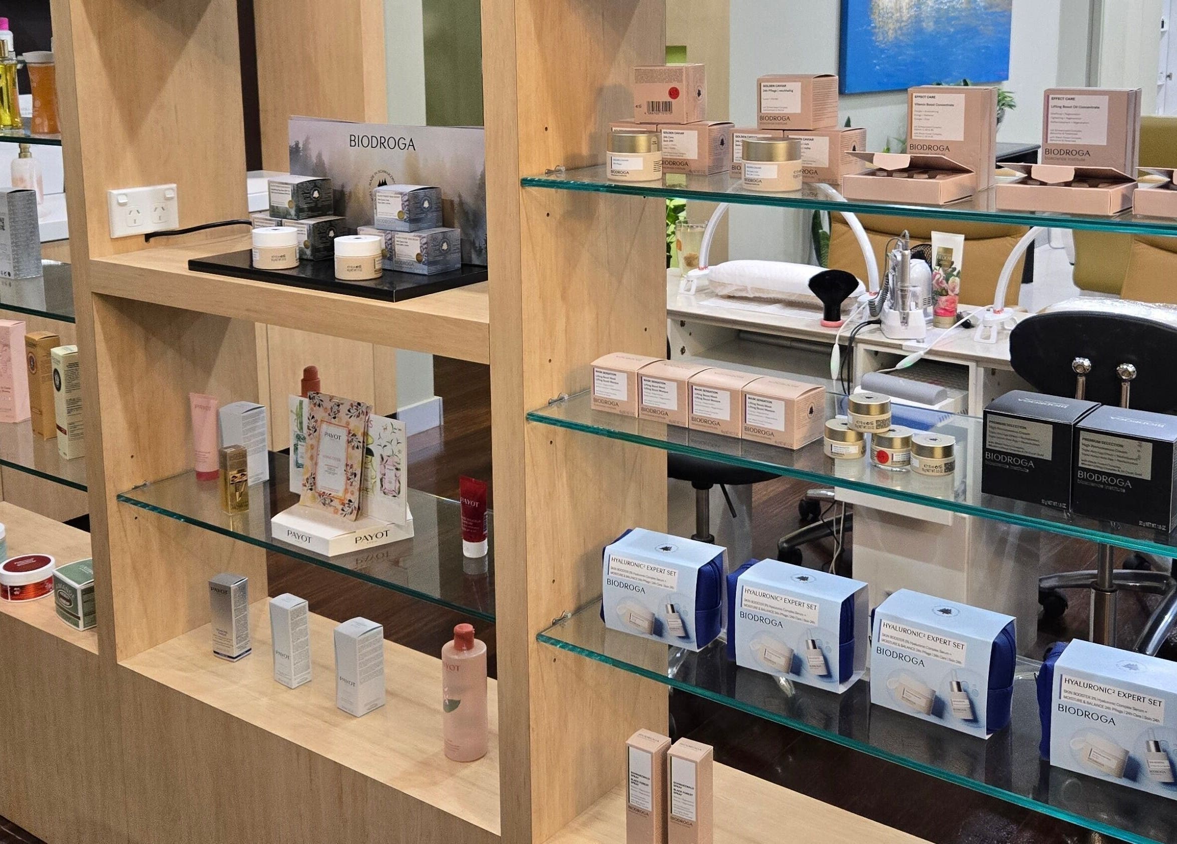 Beauty products on display at Glow District Beauty, Sydney, New South Wales, AU.