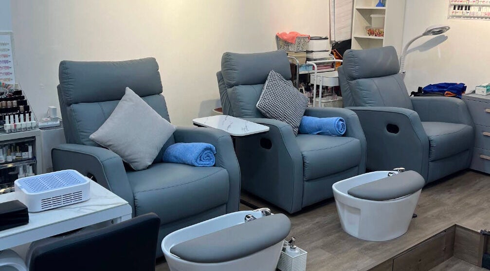 Cozy pedicure chairs at JMpire Studio, Singapore, SG, offering a premium spa experience.