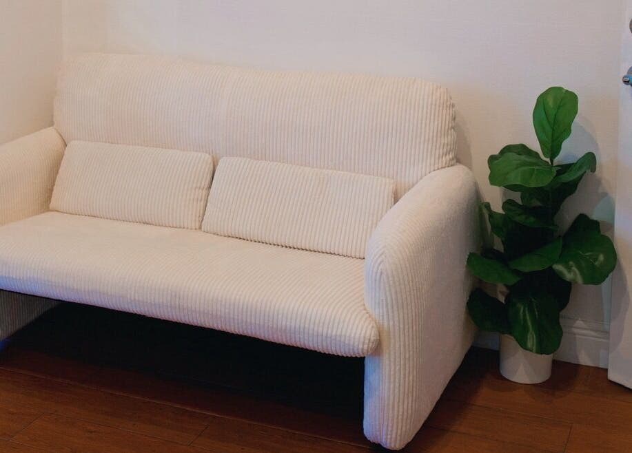 Cozy seating area at Eden Spa Massage and Facial, Pembroke Pines, Florida, US, featuring a comfy sofa and plant.
