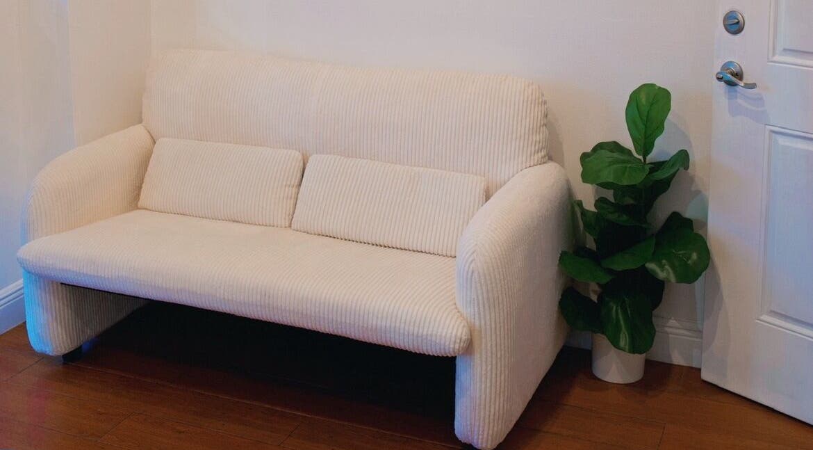 Cozy seating area at Eden Spa Massage and Facial, Pembroke Pines, Florida, US, featuring a comfy sofa and plant.