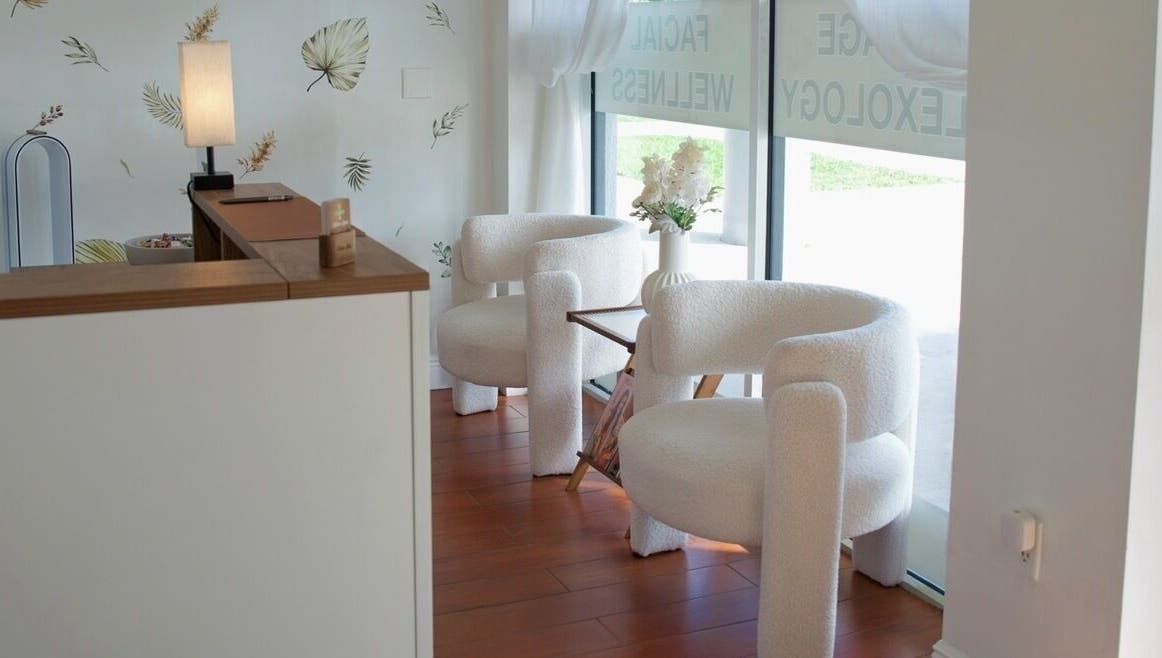 Cozy waiting area with plush chairs at Eden Spa Massage and Facial, Pembroke Pines, Florida, US.