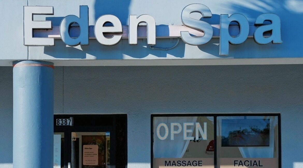 Front of Eden Spa Massage and Facial in Pembroke Pines, Florida, US with welcoming open sign.