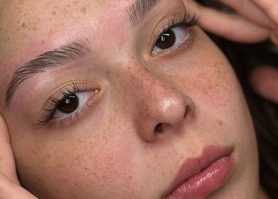 Close-up of expertly shaped eyebrows at XBrows, Orlando, Florida, US showcasing precision beauty work.