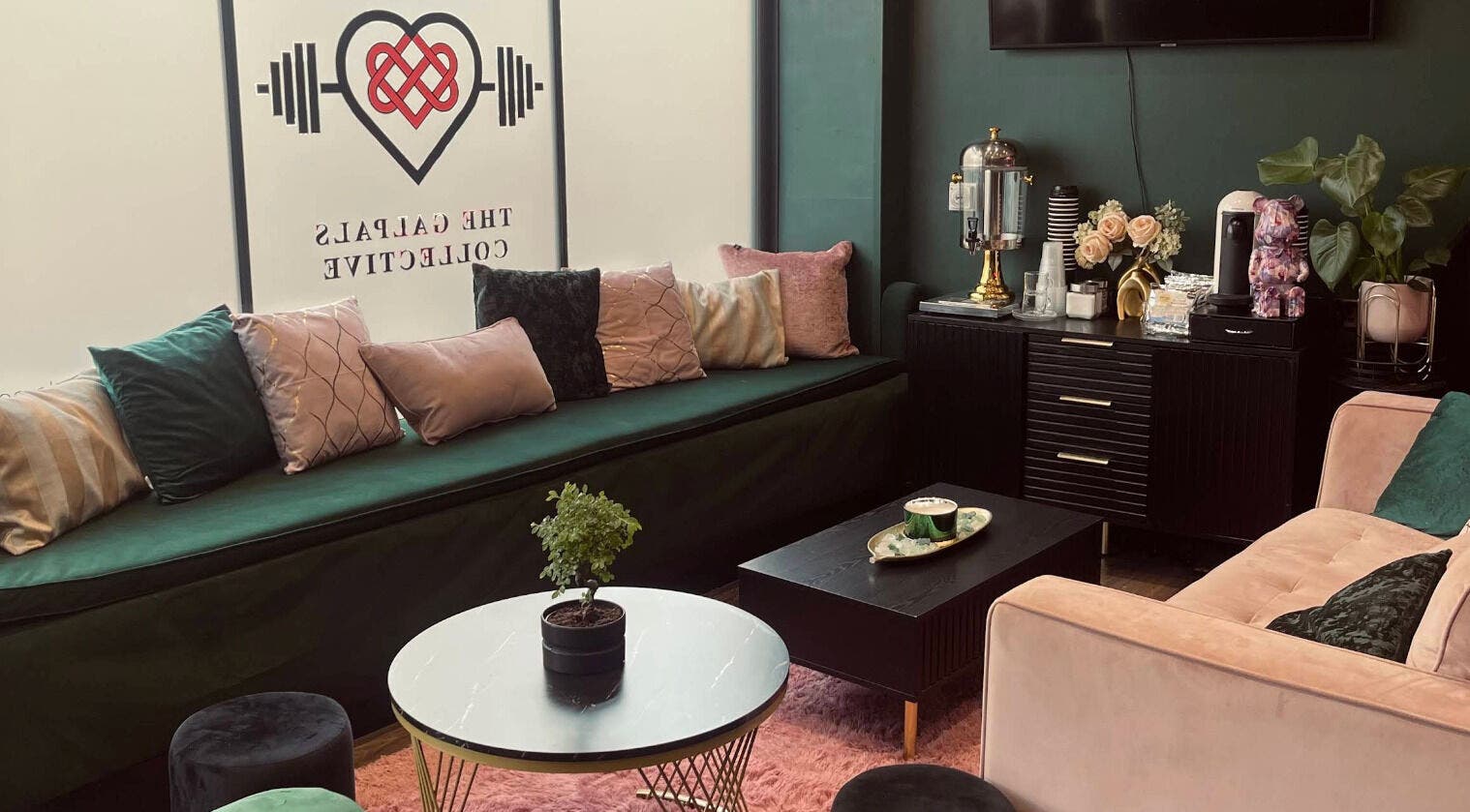 Cozy seating at The Galpals Collective - Douglas, Isle of Man, with plush cushions and modern decor.