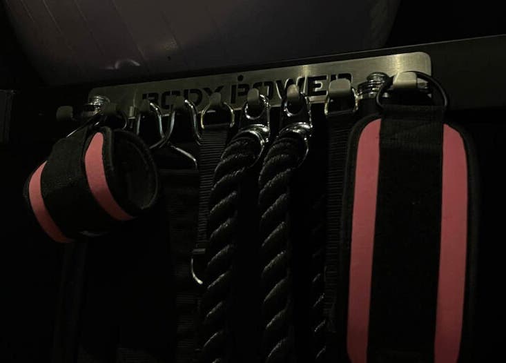 Close-up of fitness gear at The Galpals Collective - Douglas, Isle of Man, showcasing equipment storage.