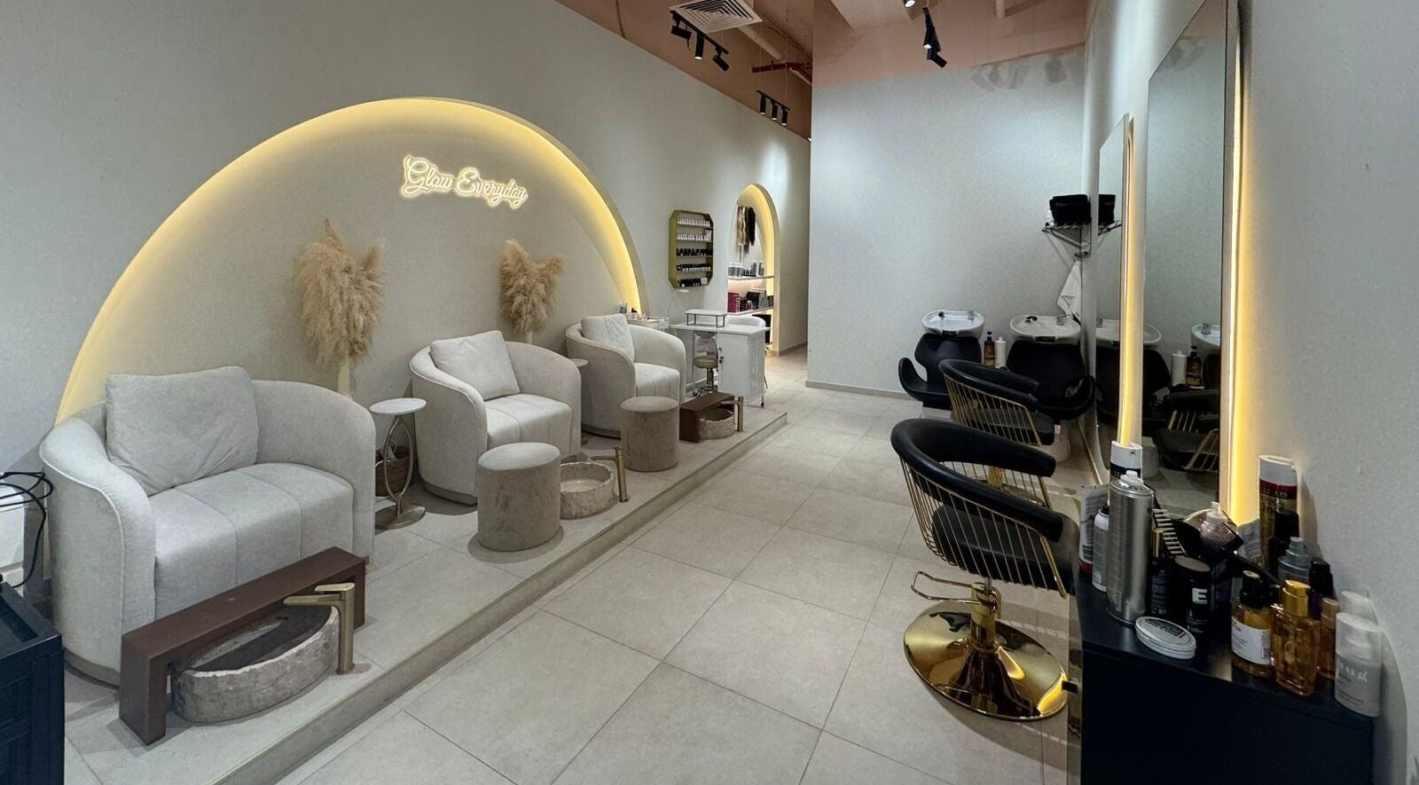 Elegant seating area at Dolce Mia Beauty Center, Dubai, Dubai, AE, featuring modern design and plush chairs.