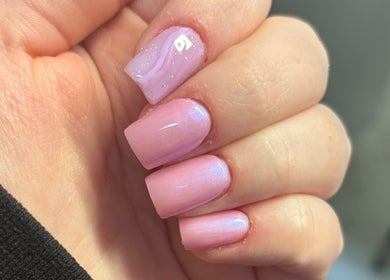 Light pink acrylic nails with a glossy finish at Bei Beauty, Ahoghill, Northern Ireland, GB.