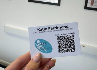 Business card from Shoreham-By-Sea Clinic KT Sports Massage & Rehabilitation in Shoreham-by-sea, England, GB.