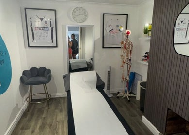 Treatment room at Bolton clinic KT Sports Massage & Rehabilitation, Westhoughton, England, GB.