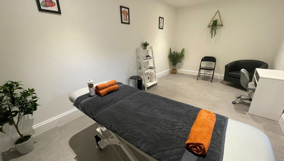 A serene massage room at Bramhall Clinic KT Sports Massage & Rehab in Bramhall, England, GB.