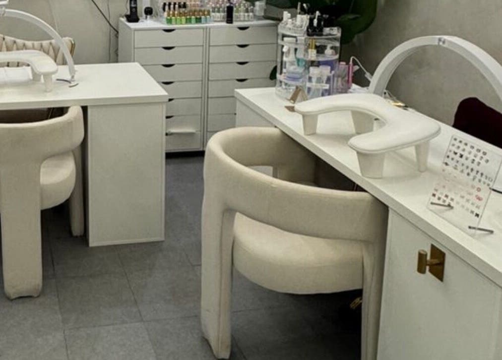 Elegant manicure stations at Le Getaway by Lexx in Marigot, GP, featuring plush chairs and nail care tools.