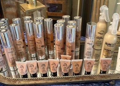 Stocked shelves of high-end cosmetics at HARTBEESPOORT Forever Perfect Aesthetics & Permanent Make-up, Hartbeespoort.
