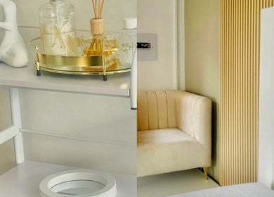 Tranquil corner at My Beauty Emporium, Centurion, Gauteng, ZA showcasing cozy seating and elegant decor.