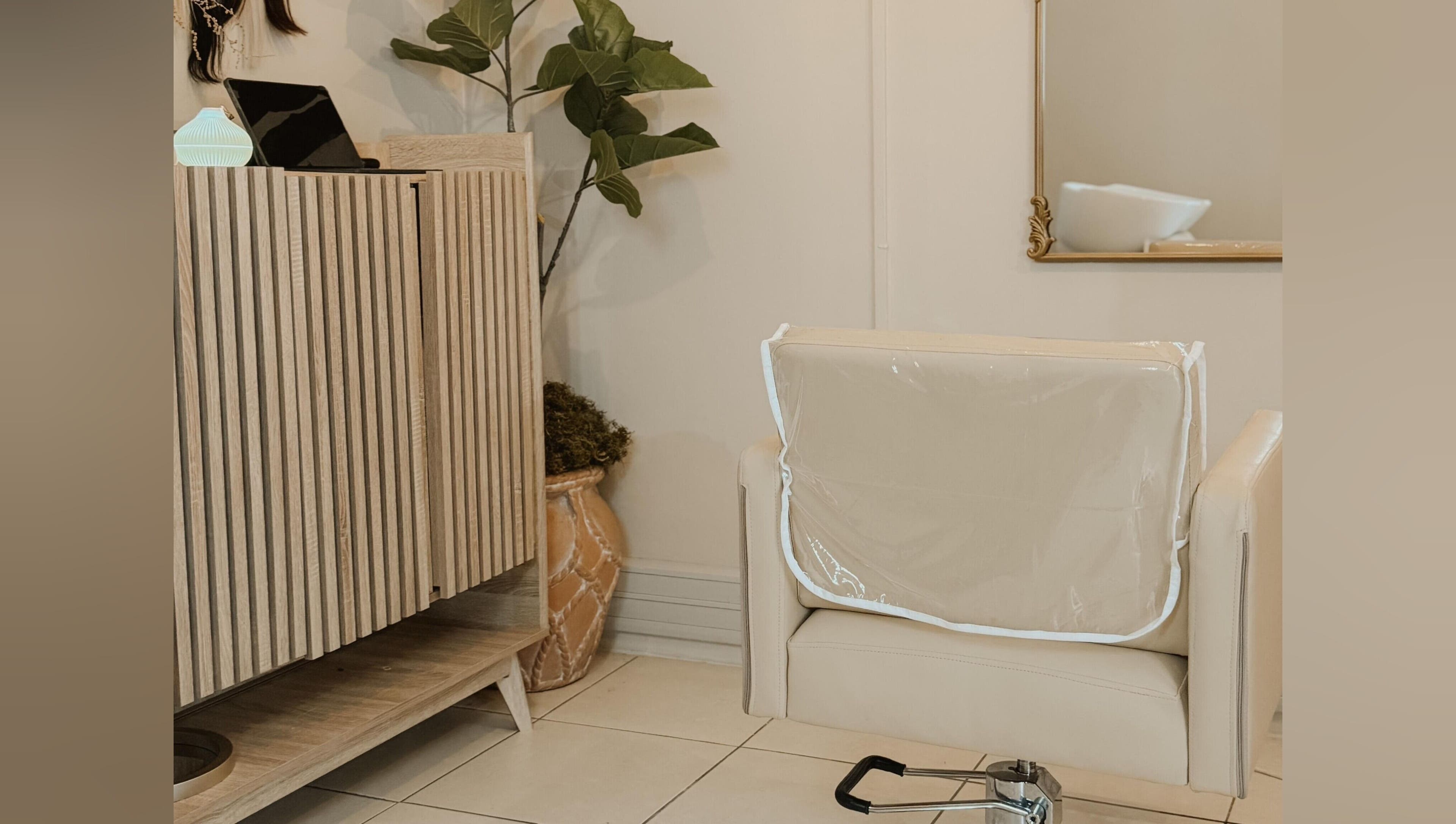 Elegant reception area at Aesthetic Hair, Stellenbosch, Western Cape, ZA showcasing modern luxury.