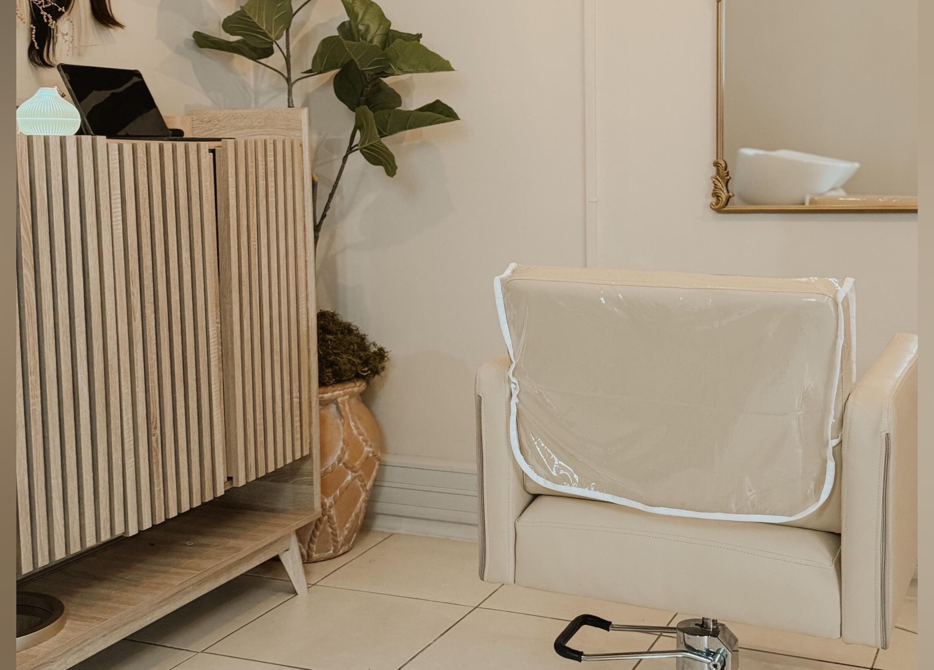 Elegant reception area at Aesthetic Hair, Stellenbosch, Western Cape, ZA showcasing modern luxury.