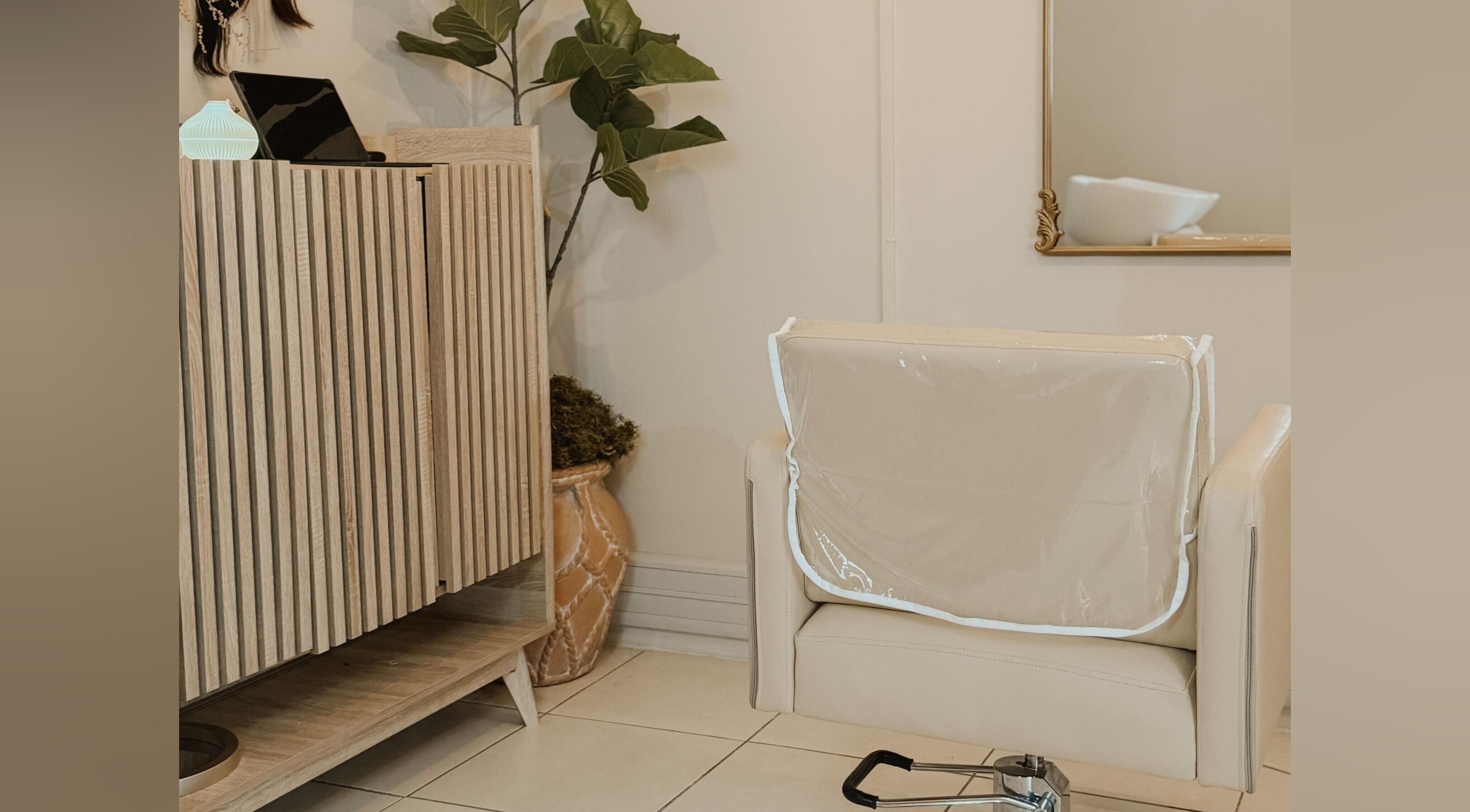 Elegant reception area at Aesthetic Hair, Stellenbosch, Western Cape, ZA showcasing modern luxury.