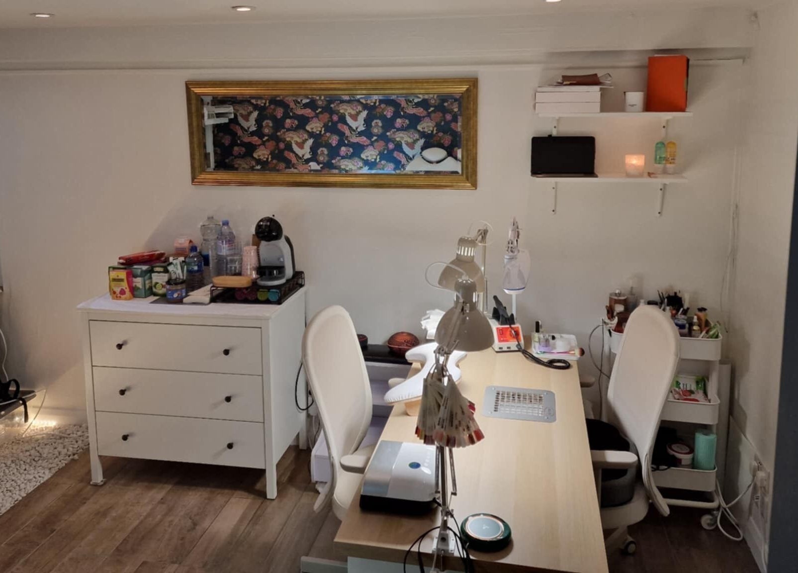 Inviting nail station at Chique Nail Studio, London, England, GB with elegant decor and organized workspace.