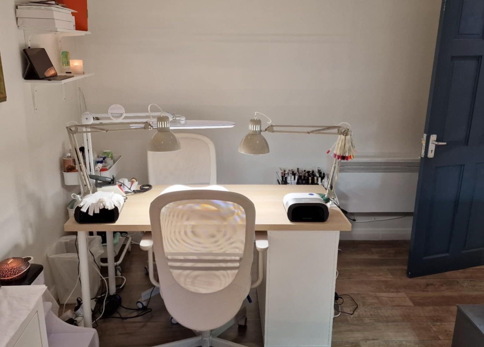 Chique Nail Studio workspace with manicure tools in London, England, GB, showcasing modern design.