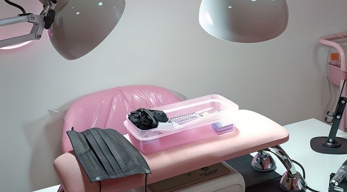 Mesa de manicura en YM NAILS STUDIO, Santiago, Región Metropolitana, CL, con lámparas y herramientas listas.