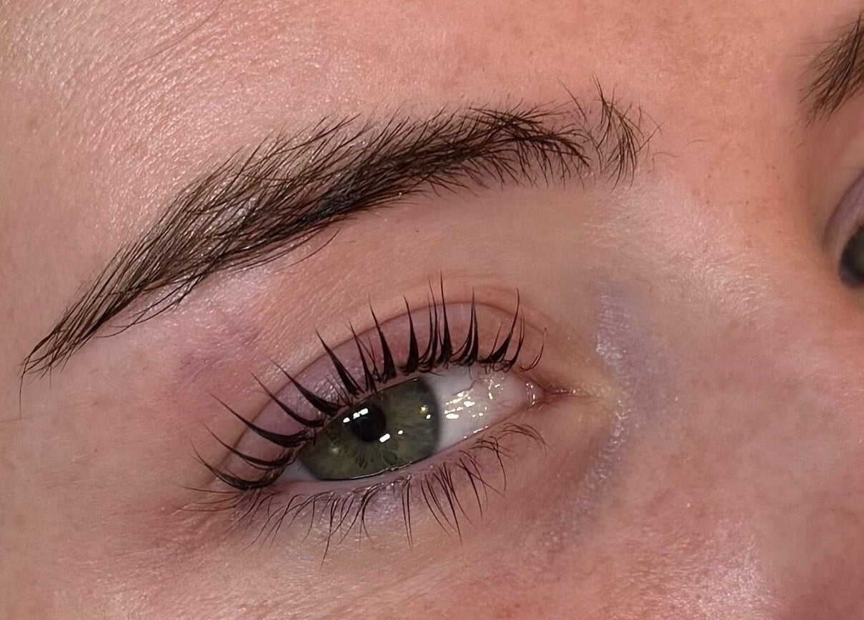 Close-up of refined eyelashes and brows at By Amelia in Thurmaston, England, GB.