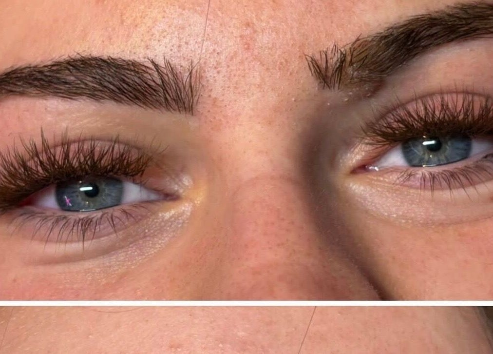 Close-up of expertly done eyelash extensions at Beautybycarra, Felixstowe, England. Enhancing natural beauty.