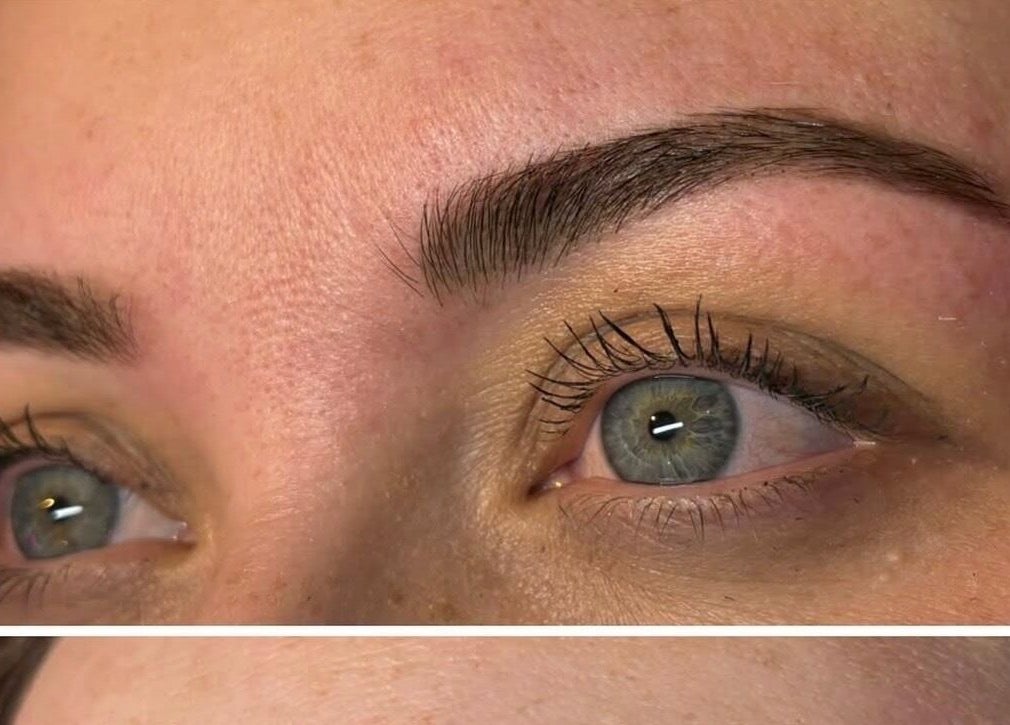 Close-up of expertly shaped brows at Beautybycarra, Felixstowe, England, GB.