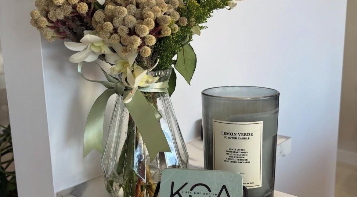 Elegant bouquet with candle at Gemma Gracie Hair Artistry, Applecross, Western Australia, AU.