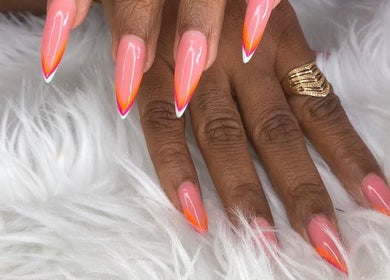 Vivid orange and pink nail art from Nail Crush TT, San Fernando, San Fernando City Corporation, TT.