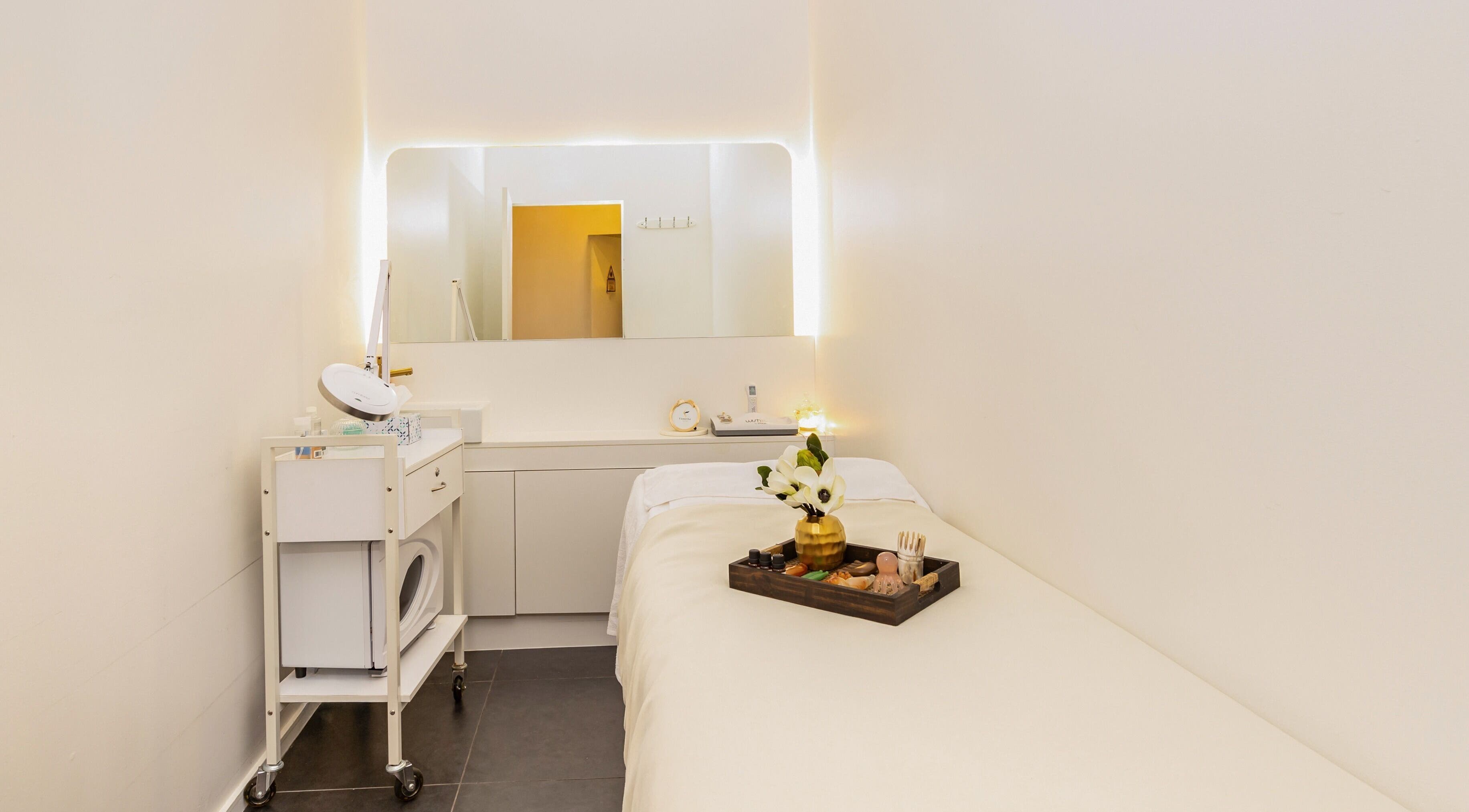 Calm treatment room at Flowerisa Skin Clinic Macquarie Centre, Macquarie Park, New South Wales, AU.