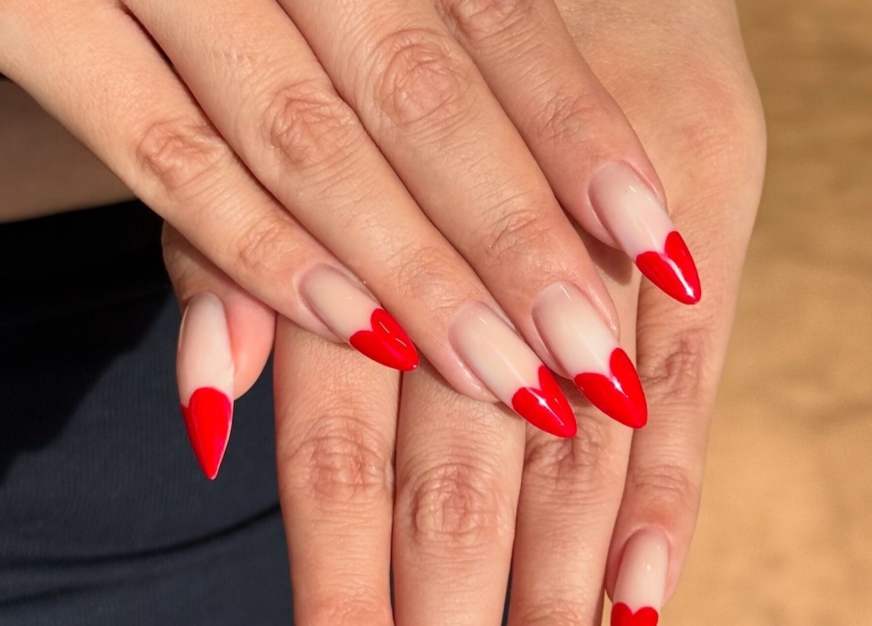Red heart nail art at Billionhairs Lounge Beauty Salon, Doha, Doha Municipality, QA.