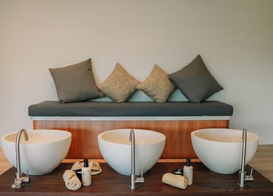 Relaxing pedicure stations at ZIN SPA Canggu in Bali, offering serene spa experiences. Bali, Bali, ID.