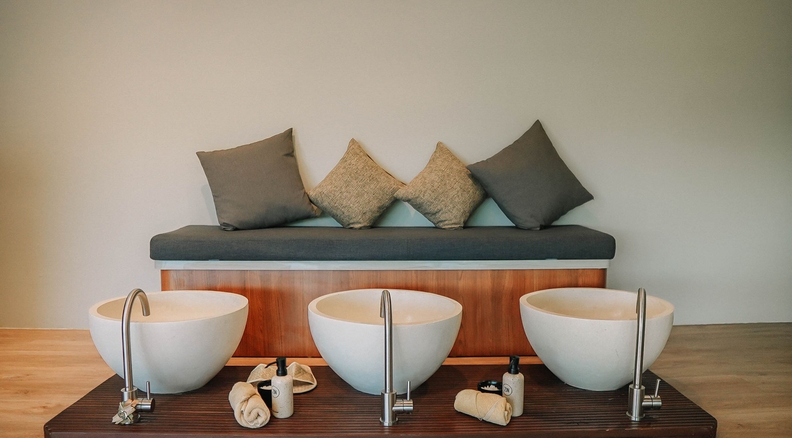 Relaxing pedicure stations at ZIN SPA Canggu in Bali, offering serene spa experiences. Bali, Bali, ID.