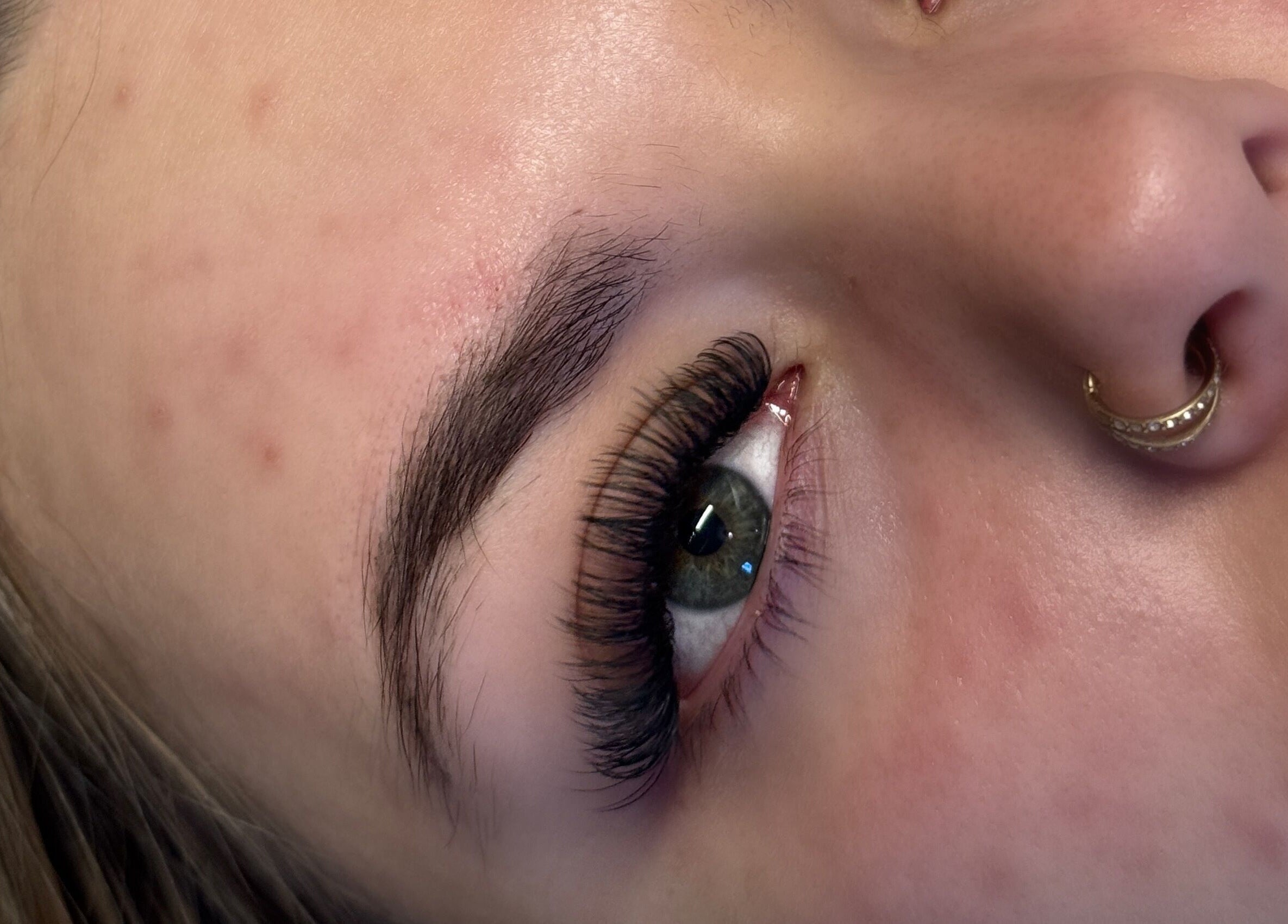 Close-up of enhanced eyelashes at The Studio by Sian, Whitehaven, England, GB.