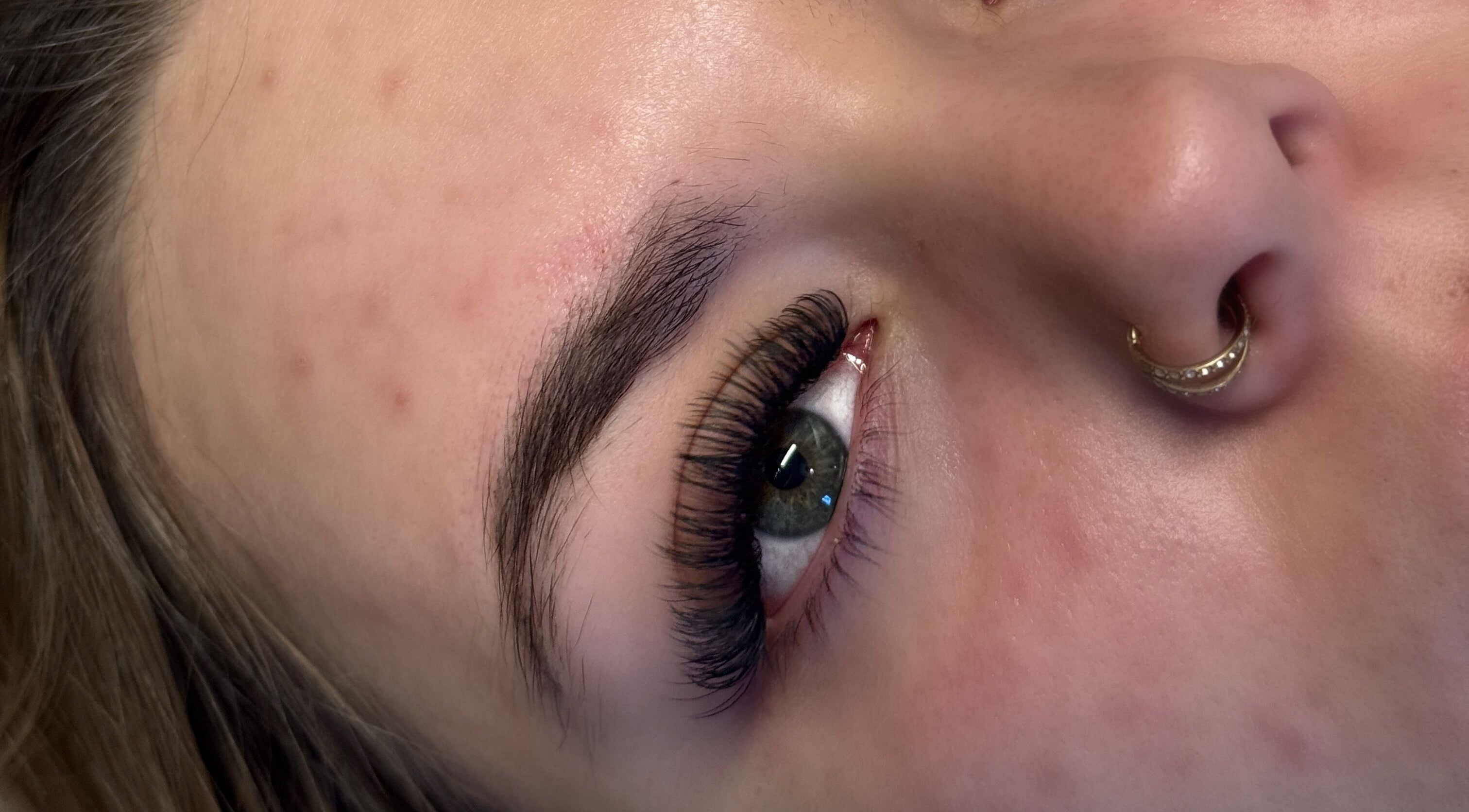 Close-up of enhanced eyelashes at The Studio by Sian, Whitehaven, England, GB.
