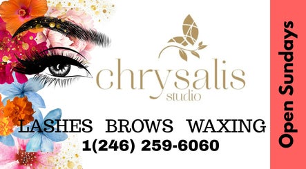 Chrysalis Studio & Academy logo with floral design at Bridgetown, Christ Church, BB. Services include lashes and brows.