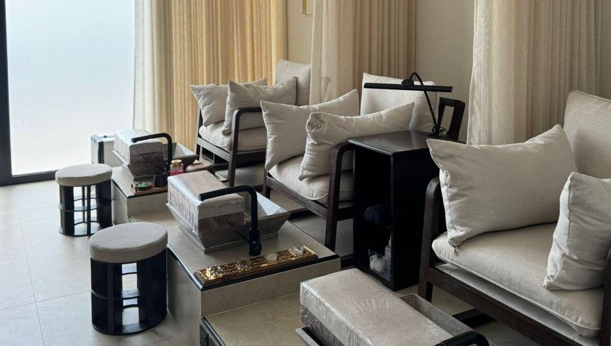 Luxurious pedicure chairs at Four Sisters Salon, Shaqra, Riyadh Province, SA, offering a serene ambiance.